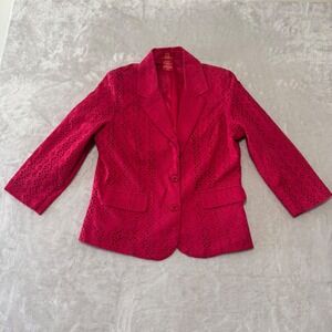 O Oscar‎ De La Renta Women's 8 Pink Eyelet Button Cotton Blazer 3/4 Sleeve Lined